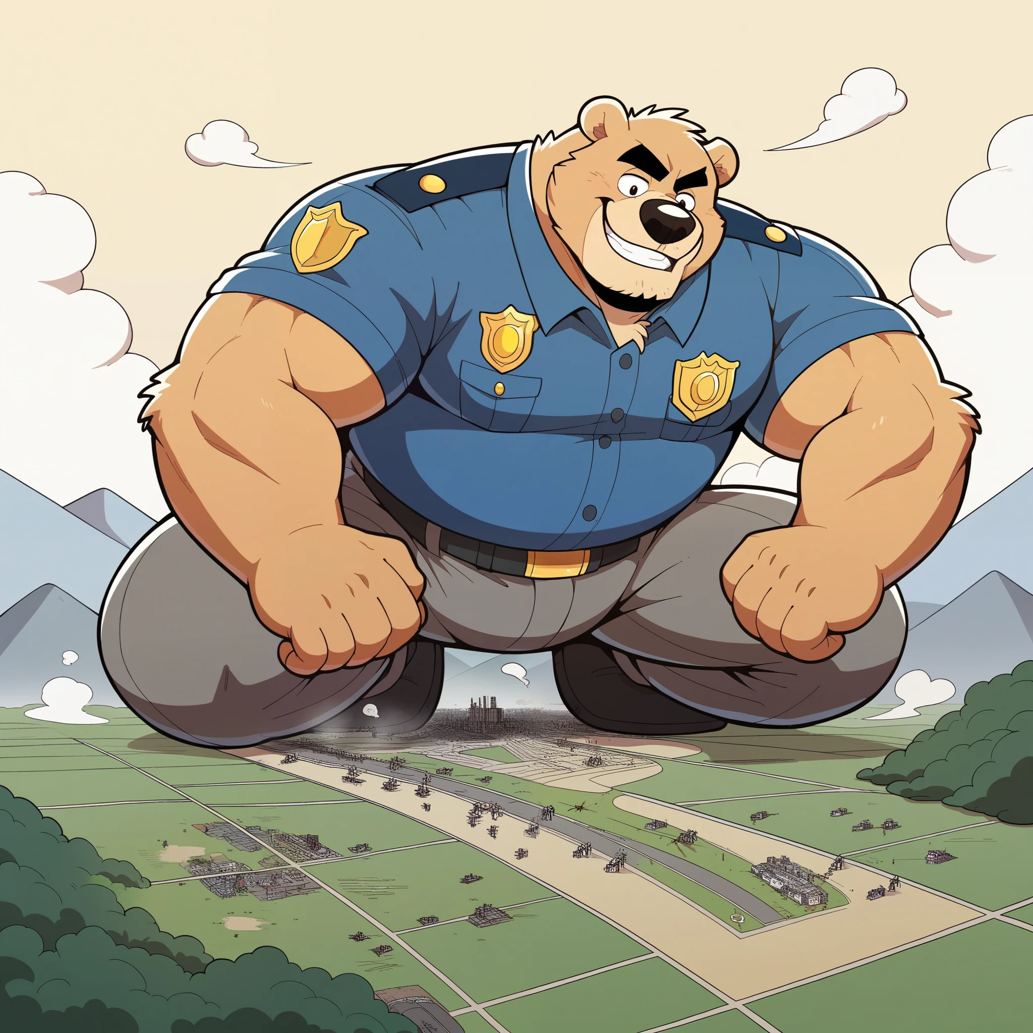 Scribble Grizzly bear suture-Gesicht,Humanity ( Grizzly bear suture),pummelig,( black eyebrows :1.1),(perfect eyes),golden fur,(artist:takemoto arashi), friendly smile ,( Black beard :1.3),(police uniform:1.3) (Full body image ) (Massiv:3.0,large ( heavyweight,stark,Macro, Emphasize , )), (Massiv:3.0,large ( heavyweight,stark,Macro, Emphasize , ))