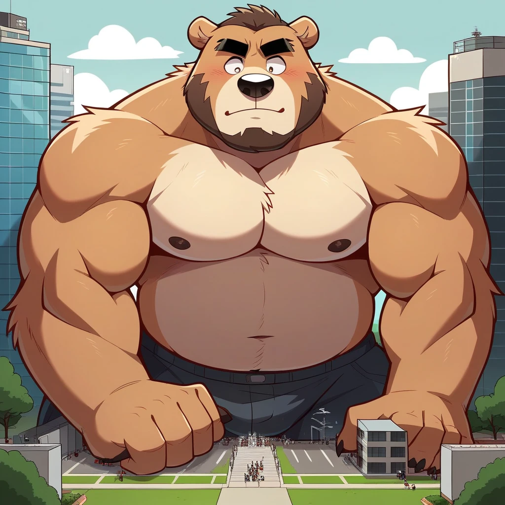 ((solo, 1boy)), (A strong and muscular old Himalayan bear standing confidently on a city