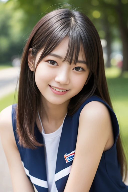     High Quality Masterpiece    , 8k,       Japanese Girls,       RAW Photos,  Winner portrait smile face, 笑face, Alone, uniform, Summer Clothes Idol&#39;face, violet, Gardenia,        delicate girl,                          long black hair      , Dark Eyes, Upper body digital SLR, Frank, Sophisticated,  Thin arms,   Perfect for professional writing       ,    chromatic ablation   , (Details of the eye and face: 1.0), (Bokeh button:1.1)