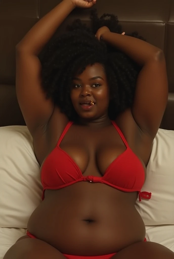 Chubby black girl showing voluptuous breasts in micro thong big curves and big ass , real photo 8k erotic