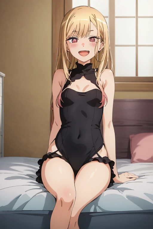 ((Best Quality)), ((masterpiece)), (be familiar with),  perfect face, indoor, bedroom,  watching viewers,
One woman,  Kitakawa Kaiumi,
 characters with open mouth ,  ecstatic expression , blush, smile,
Small breasts,  flat chest, , ,  s, Girl,
Long Hair,  long hair,
Leg spread,