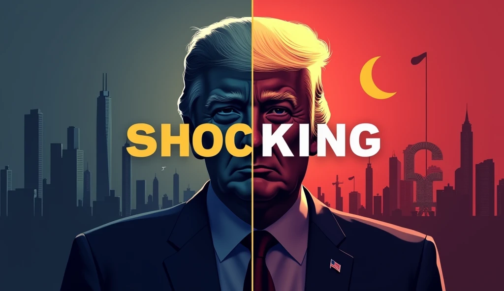 1. **Left Side**:

   - Use a dark blue or gray background.

   - Include silhouettes of iconic tall buildings to represent Trump's business empire.

   - Overlay symbols of money, such as dollar signs or stacks of bills, and a gold trophy icon to emphasize success in business.


2. **Right Side**:

   - Use a contrasting, vibrant red or deep purple background.

   - Add elements that symbolize pop culture and entertainment, including a Hollywood star icon, a pair of wrestling ropes, and a small silhouette of a golf club.


3. **Text**:

   - Include large, bold text that reads *“10 Shocking Trump Facts”* in a modern sans-serif font.

   - Use bright colors like yellow for the word “Shocking” and white for the rest of the text to ensure high visibility.

   - Position the text prominently at the top or bottom of the thumbnail.


4. **Visual Effects**:

   - Apply a soft glow or shadow effect around the text to make it pop against the background.



   - Adjust the brightness and contrast of the icons and background elements for a striking appearance.