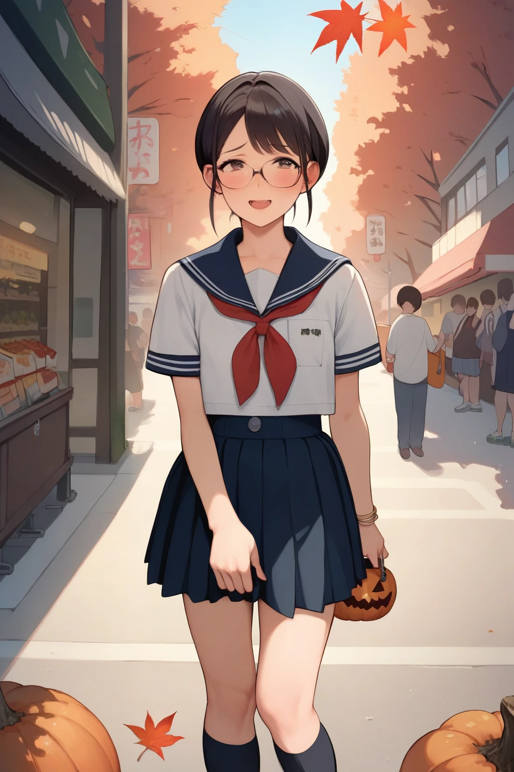  score_9,  score_8_up,  score_7_up, sauce_anime break， High image quality ， Very young girl，1 person，A shy smile， fisheye lens for anal，shy，  very cute ，baby face，Glasses， Very kinky girl ， Very short stature ，  flat chest， sailor suit，Halloween decorations and ， Autumn shopping street ， fall leaves for vaginal discharge，In a crowd of people，A clever gesture，&#39;Body Type，Very small ass， thin thighs，Short legs， smaller ， feet ， Very large erect clitoris ，Very large, want, Fluffy, Black labia， The overused black anus is widening and shaking  {x}  is inserted into the vagina through a red triangular pylon placed at a construction site.:1.5， Very kinky girl , QR code for lower abdomen ， Large uterine prolapse:1.3，excretion，Urine stains，excretion，  A girl who came to buy condoms ， Lower abdomen barcode payment method :1.3，Smegma:1.4，