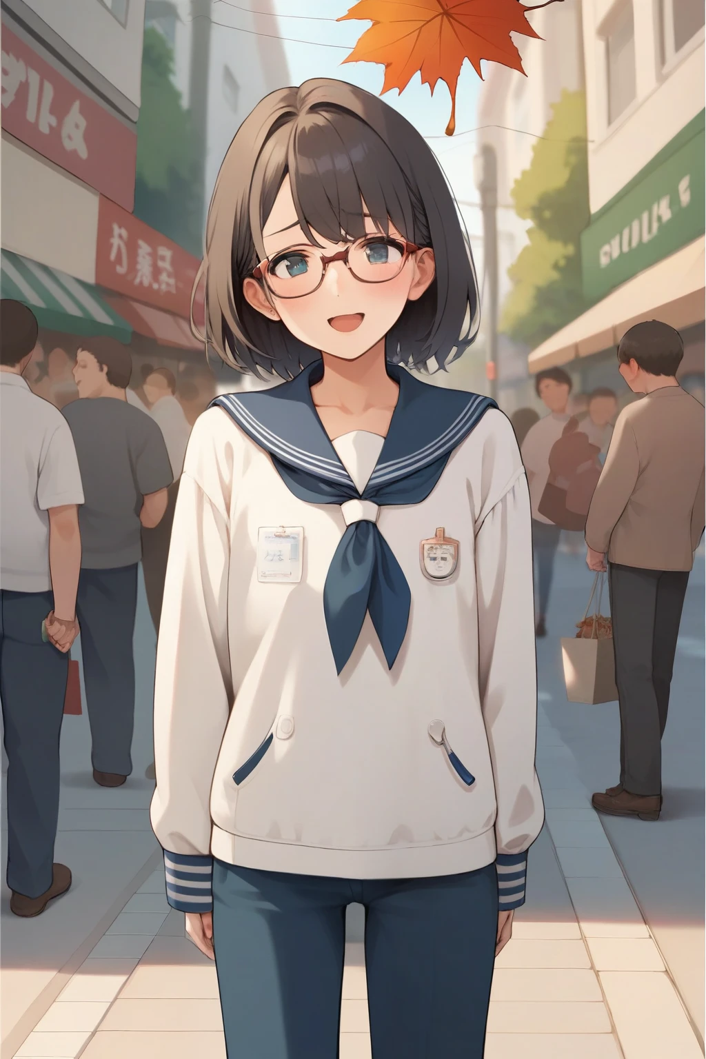  score_9,  score_8_up,  score_7_up, sauce_anime break， High image quality ， Very young girl，1 person，A shy smile， fisheye lens for anal，shy，  very cute ，baby face，Glasses， Very kinky girl ， Very short stature ，  flat chest，Long sleeve sailor suit， Autumn shopping street ， fall leaves for vaginal discharge，In a crowd of people，A clever gesture，&#39;Body Type，Very small ass， thin thighs，Short legs， smaller ， feet ， Very large erect clitoris ，Very large, want, Fluffy, Black labia， The overused black anus is widening and shaking  {x}  is inserted into the vagina through a red triangular pylon placed at a construction site.:1.5， Very kinky girl , QR code for lower abdomen ， Large uterine prolapse:1.3，excretion，Urine stains，excretion，  A girl who came to buy condoms ， Lower abdomen barcode payment method :1.3，Smegma:1.4，