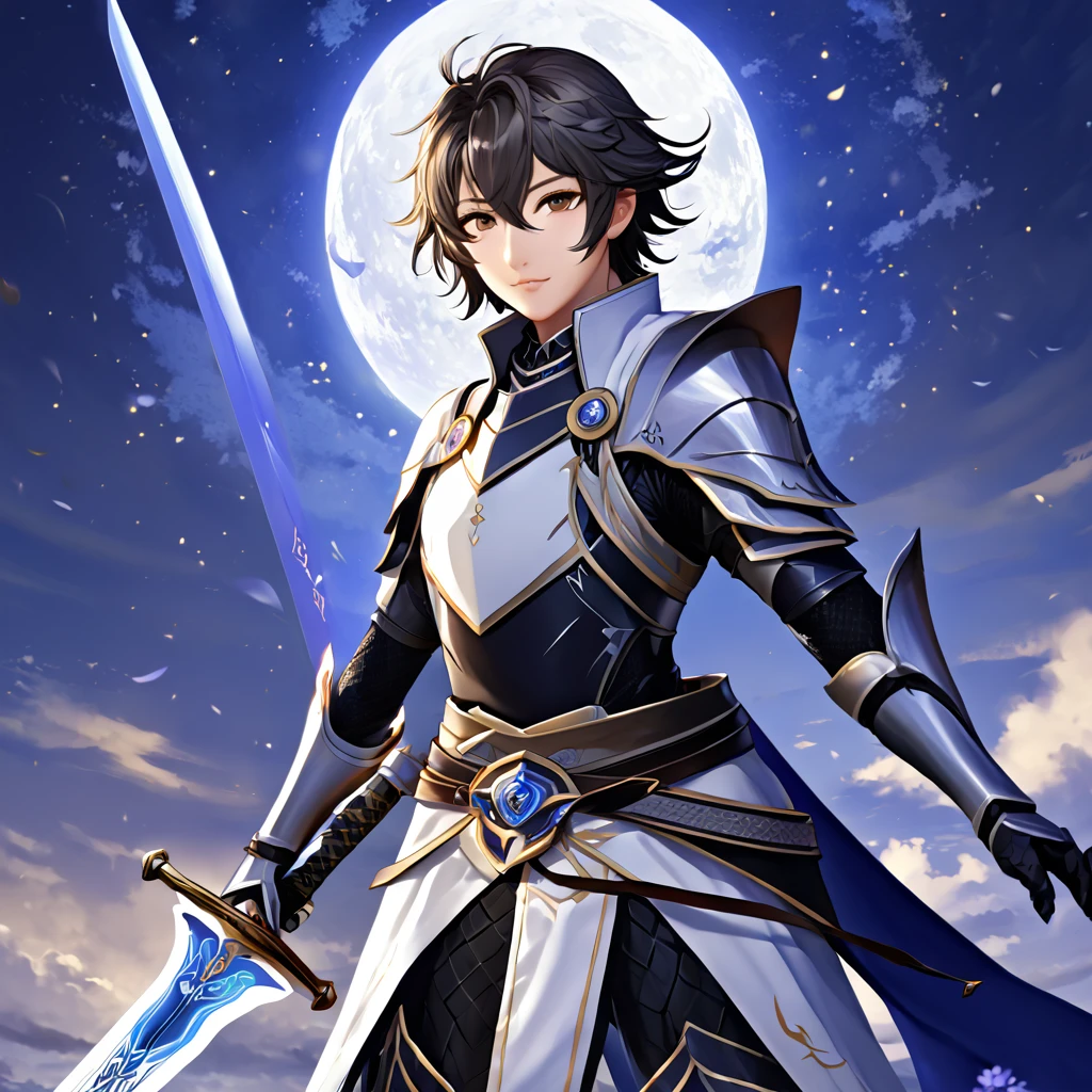  anime-style image of a female rider with a sword,  a character portrait by Yang J , pixiv, shin hanga, genshin impact character , genshin, keqing do genshin impact, Zhongli de Genshin Impact, image of a male cleric, , Portrait of girls knights of the zodiac , detailed anime character art,  delicate androgynous prince 