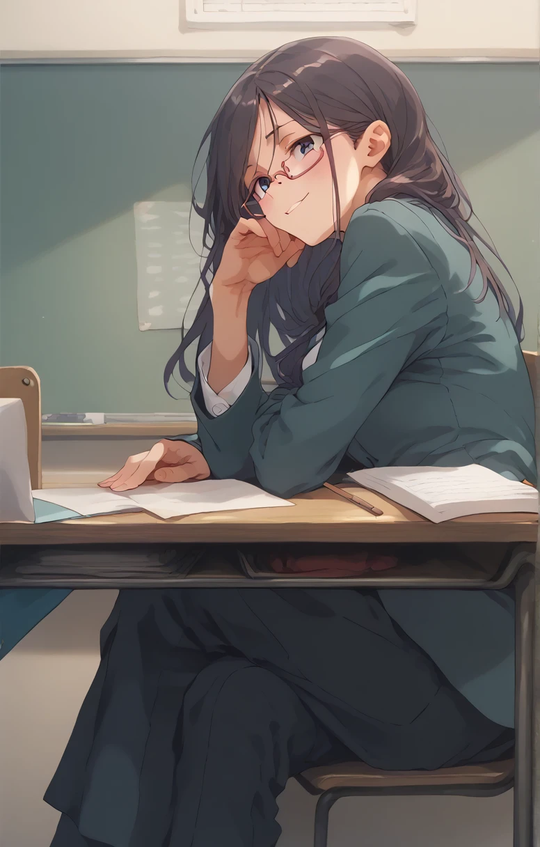  A girl under a table, hidden, teachers' room , ,