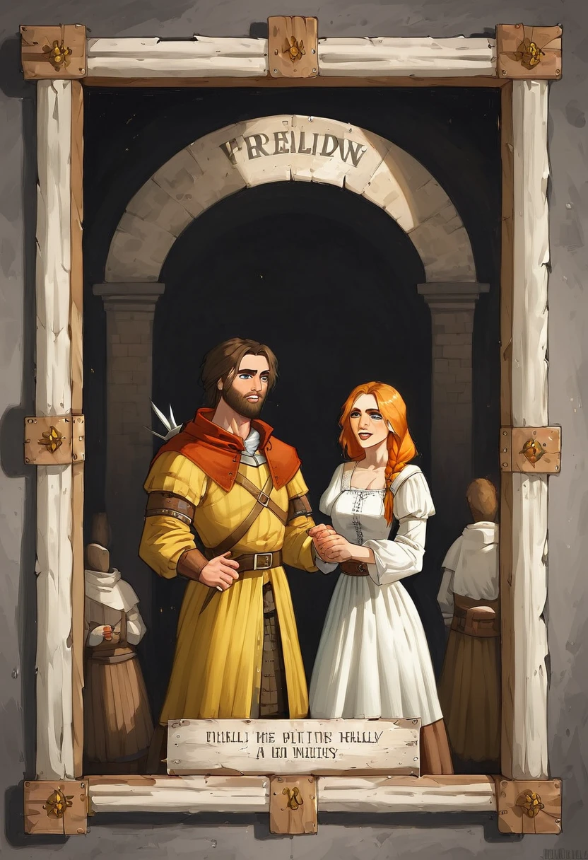 extremely detailed poster image of four characters two men and two women, ((medieval style, rpg character class)), 8k uhd, RAW photography, digital painting, ultra detailed, golden ratio