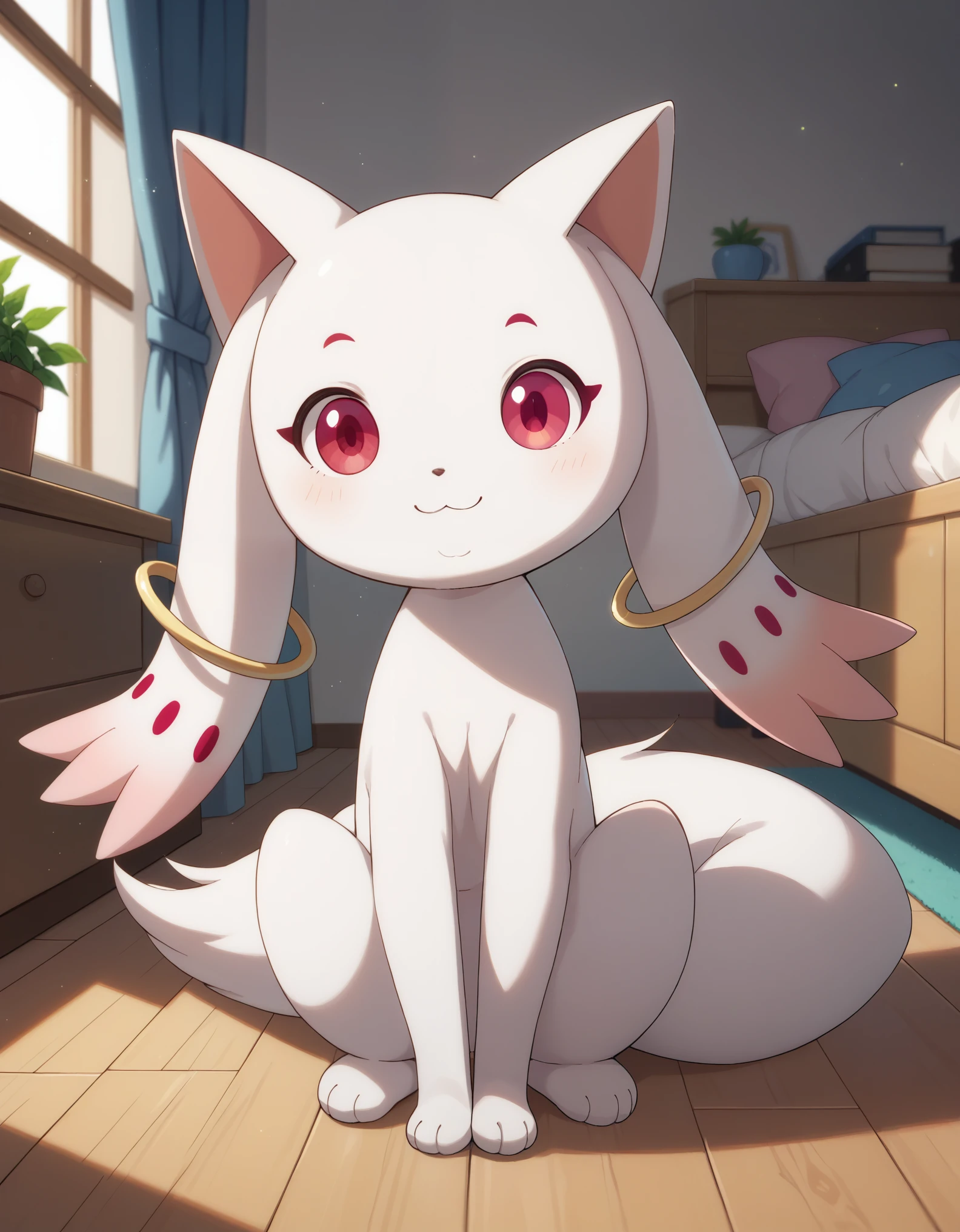 score_9, score_8_up, score_7_up,
 Kyubey, light smile, full body,
cozy room,
pikaole, cute, bokeh