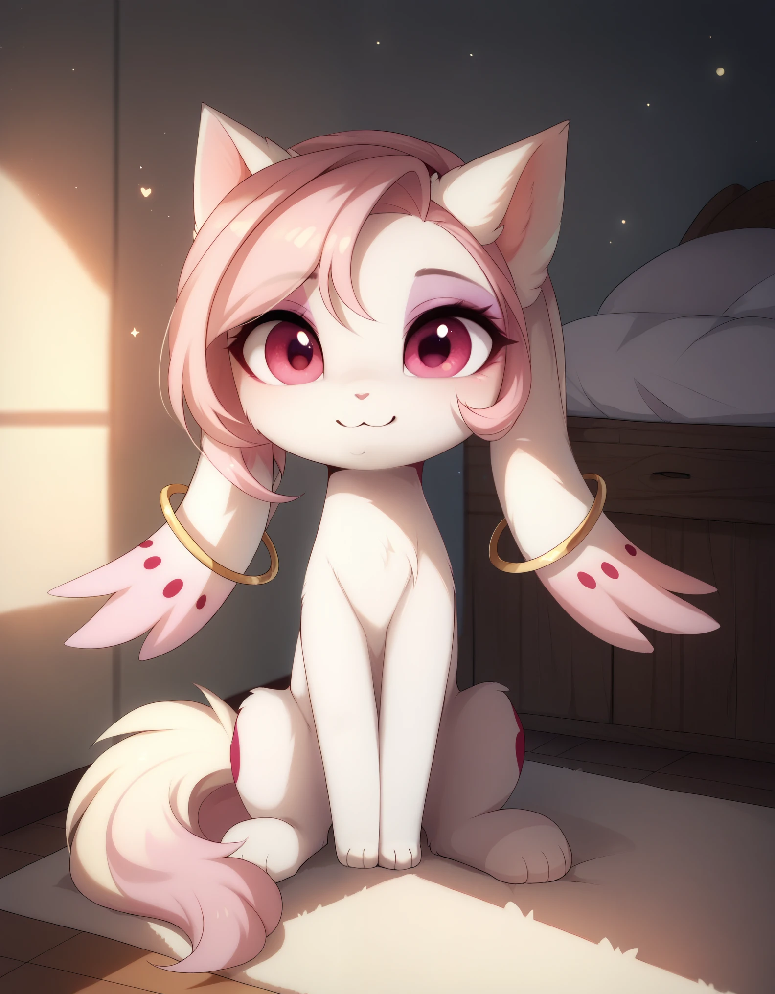 magnaluna, score_9, score_8_up, score_7_up, Kyubey, light smile, full body, cozy room,  cute, solo