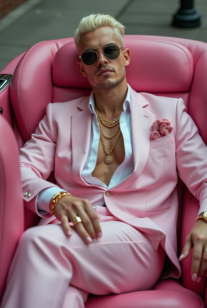 masterpiece, Highest quality, Super detailed, Oriental, alone, View your viewers, Evil look, (Curvy: 1.1), Red jacket, Red trousers, Hairless, bald, Big Red Eyes, Neck Ring, Armband, bracelet, (Lock: 1.1), (Money: 1.3), (Gold finish: 1.2), Spread your legs, Sitting, Raise your arms, Full Body Lesbian, anklet, barefoot, Sitting on the throne, Smoking a cigar, Background city Brasilia