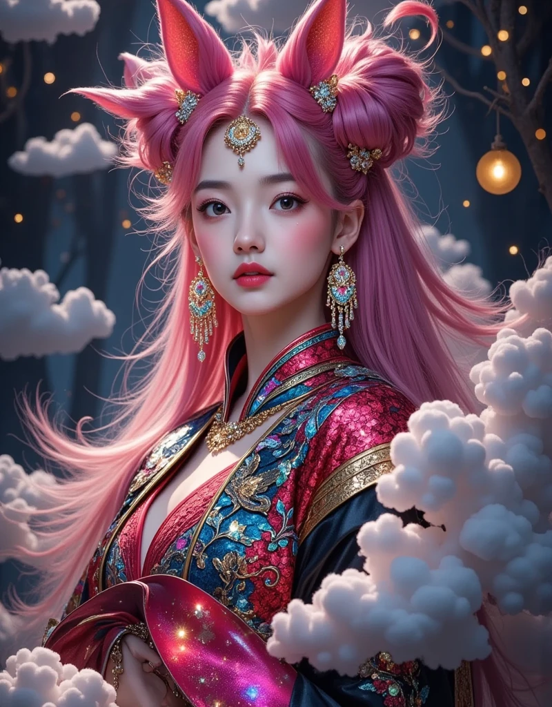 [Vision:1.0]，[Wide Angle:1.0]，Three-dimensional ancient style，Vivid Chinese Aesthetics， League of Legends Ahri，whole body照，Perfect hands ， long pink hair， Nine fox tails on the coccyx，Pink fox ears，Red warrior outfit， Energy ball in hand，wallpaper， Game battlefield background， Sexy oriental face，Game Screen， Beautiful facial features，(whole body:1.4)， bright colors ，Sparkling Clothing，Use flash stone pattern， Shoes made of translucent crystal， Colorful gradient fluorescent ribbon， exquisite，Light Wave，Tradition， exquisite，Perfect composition， Ultra HD，Crescent Earrings，Raise eyebrows，Baoyu Fengzhi，Forehead Gem，(Look directly at the audience:15)，((((Facing the audience))))，Heavenly Goddess，Astral，dream，Beautiful celestial spirit，Beautiful fantasy paintings，Beautiful fantasy art，Ethereal fantasy， Very beautiful fantasy art，Digital Art Fantasy， Enchanting and otherworldly，Fantasy Beauty，Volumetric Light，Natural soft light，(Ultra-fine:1.2，Bright colors， movie lighting， Light and Dark Contrast， ray tracing， Surrealism ，UHD，masterpiece，precise， Anatomically correct ，Textured Skin， superdetail，8k)