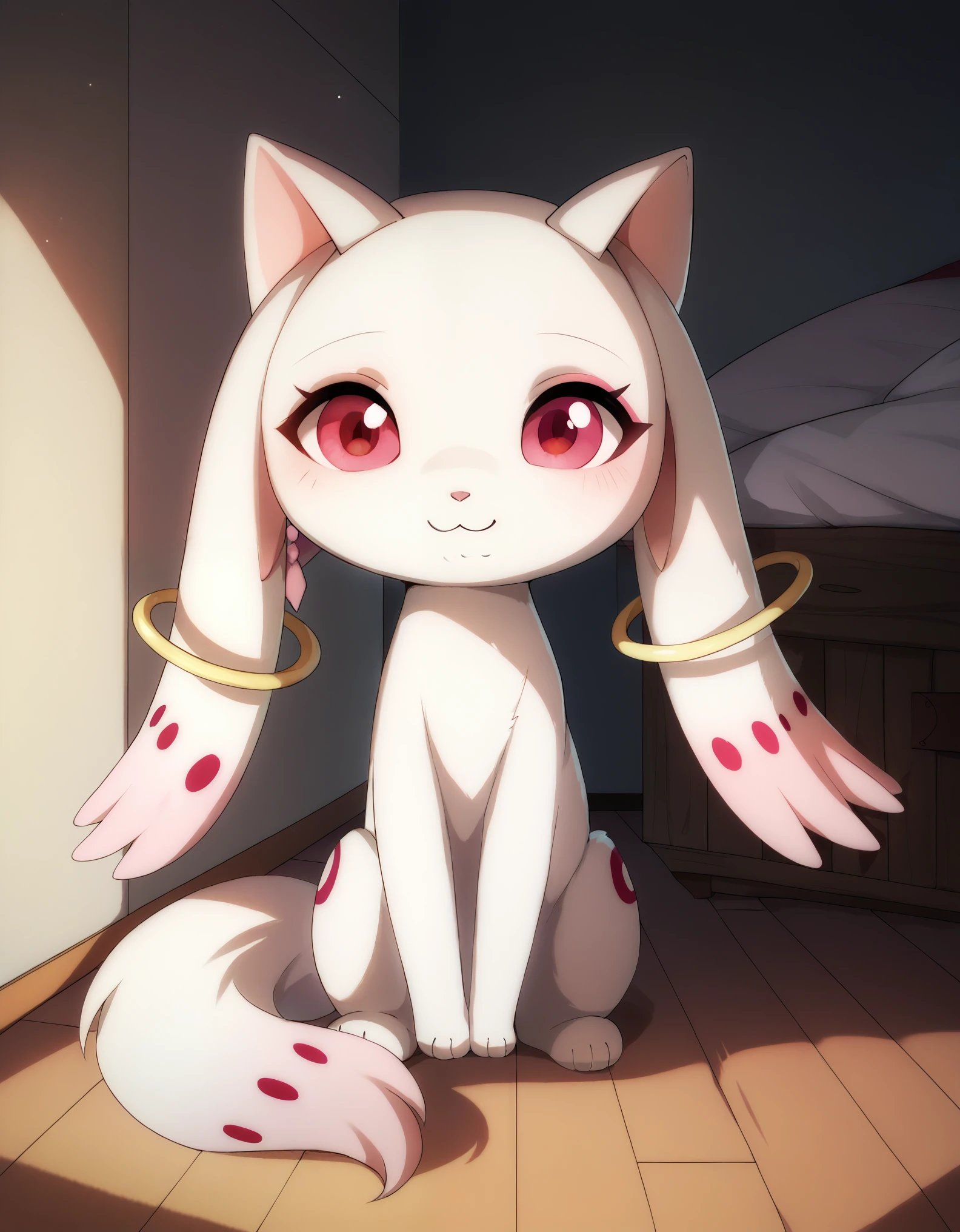 magnaluna, score_9, score_8_up, score_7_up, (Kyubey:1.3), light smile, full body, cozy room,  cute, solo