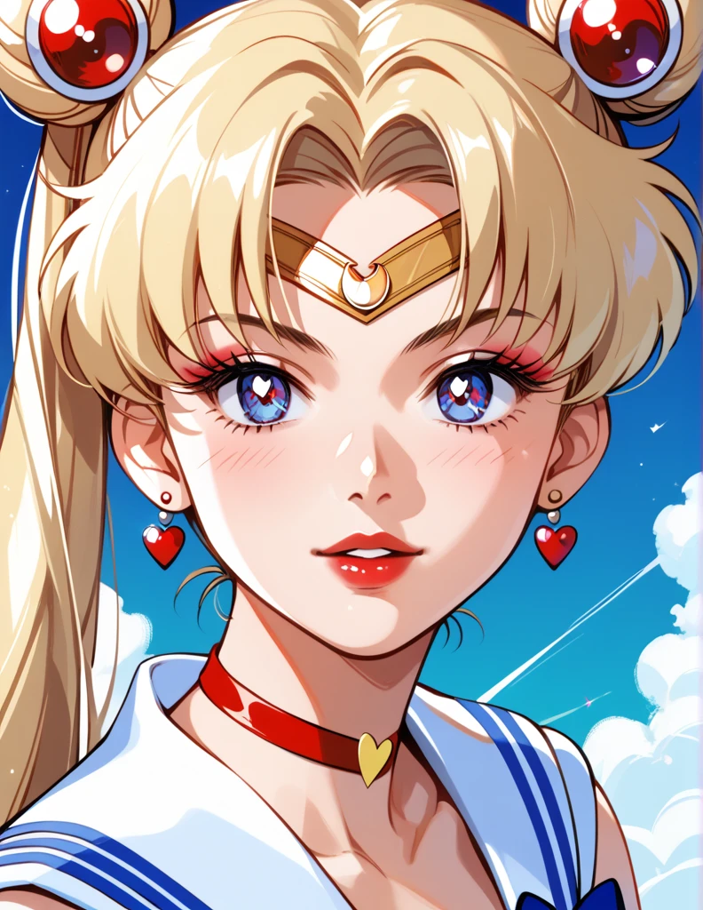 Captura de pantalla del anime sailor moon, 

very detailed background,  very detailed face , portrait,  anime screenshot ,  anime screenshot ,  bright eyes , anime, elegant, Women, 

Women joven, female, elegant y retro, focus on the face,  sugar skull makeup , 

sailor moon