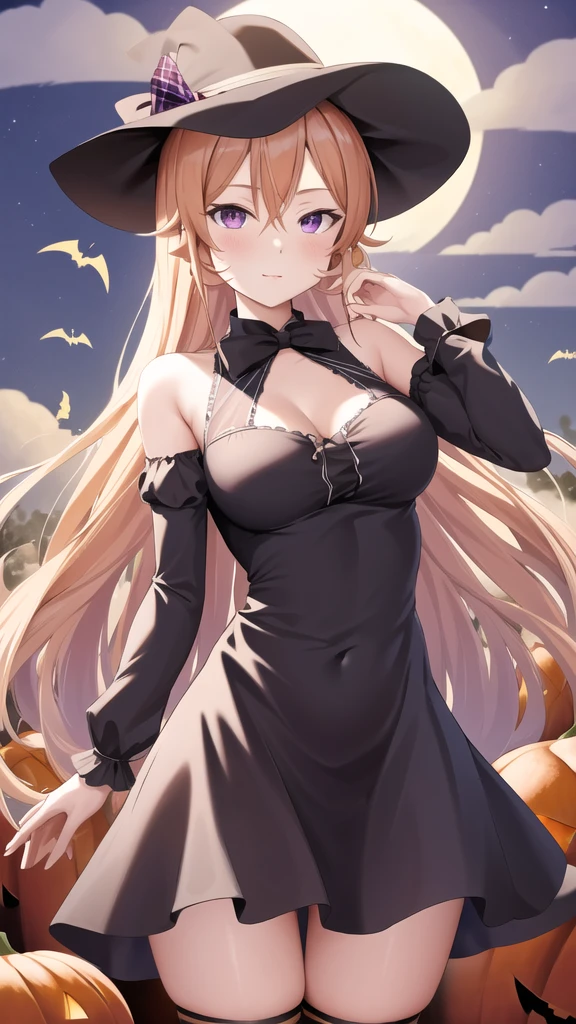 masterpiece, best quality, highres, aaerina, long hair, halloween Dress, cowboy shot, standing, looking at viewer,