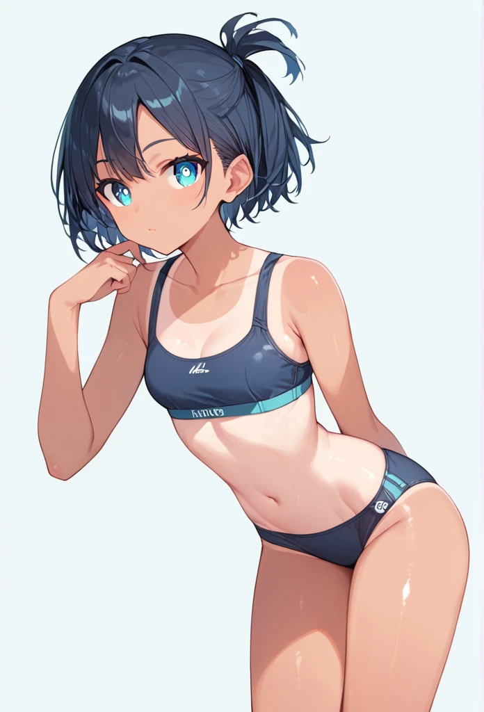 score_9, score_8_up, score_7_up,source_anime, high res image,masterpiece,best quality,girl,cute face,clear skin,shiny hair,ultra detailed eyes,simple background,  tanline,underwear