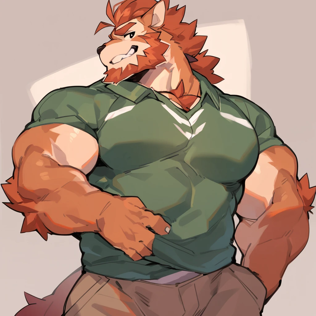 Pristine White fur dragon, Stocky thick body shape, 173 cm, green lumberjack shirt, The sleeves rolled up to his elbows, Loose-Fitting dark brown pants; solid light pastel green background; in cartoon style