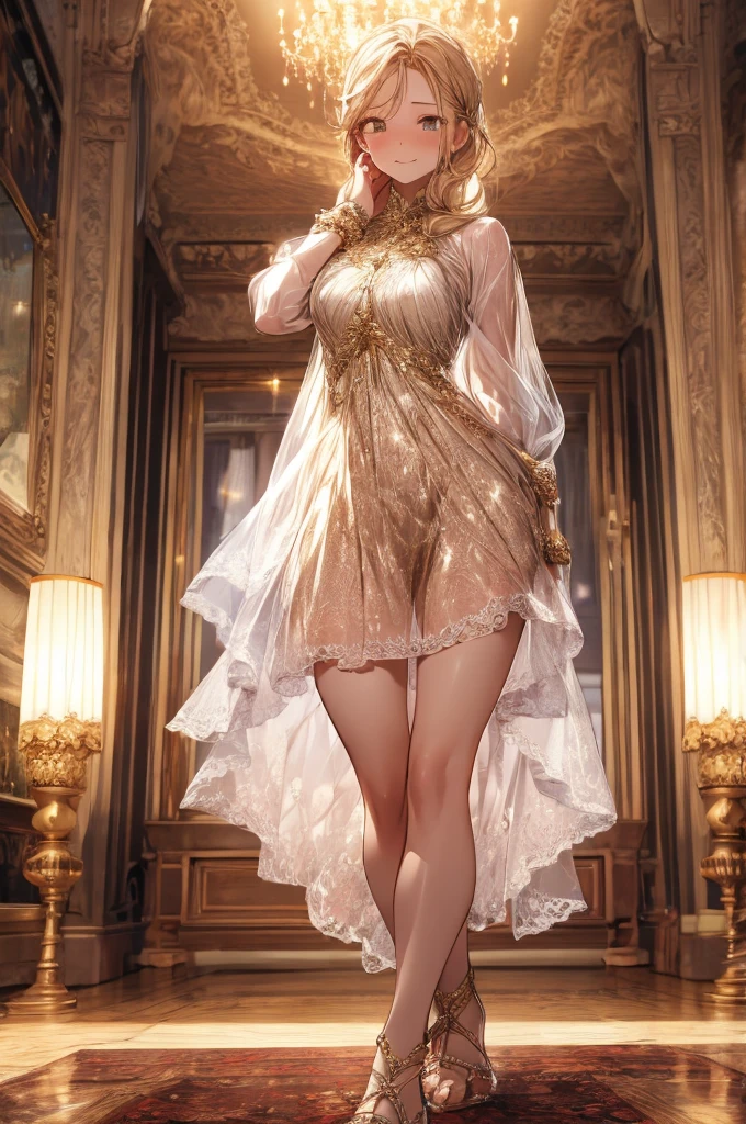 UHD 8k, HDR+, Mellanie Monroe, mature blonde with necklace, big piercing eyes, huge earrings, giant earrings, milf, her long blonde hair falls on her shoulders, gold bracelets on her arms, long like blonde hair flows over her shoulders, high heel shoes, high heels, sexy erotic dress, Against the background of the chic modern apartment, detailed background, realistic, 1girl, solo girl, 50 year old girl, ultra realistic face, hyperrealistic, hyperdetailed, (looking at viewers), sharpen, detailed face, detailed eyes, detailed lips, red lips, beautiful face, 16k, FHD, raw photo, cute face mesh, pretty face mesh, portrait shot 8 k