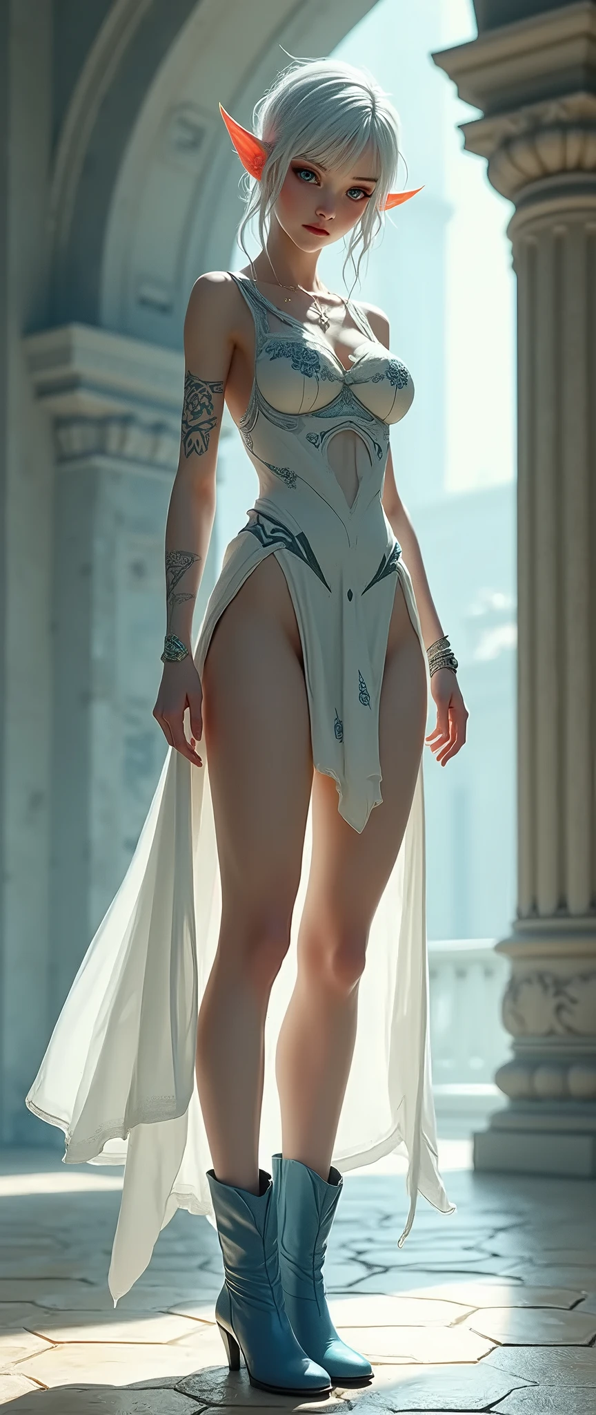 cinematic photo Full from, concept art, aggressive, (by Apterus, Agostino Arrivabene, John Berkey:1.3), topless, 8k, octane render masterpiece, masterpiece scale, beautiful depth of field, ultra wide field, ultra detailed CG perspective, ultra dynamic lighting amazing shadows, dramatic lighting, (bare feet), 35mm photograph, film, bokeh, professional, 4k, highly detailed