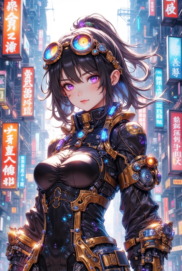 a beautiful virtual idol, 1girl, extremely detailed face, detailed eyes, detailed lips, elegant long hair, colorful cyberpunk outfit, neon lighting, futuristic cityscape, intricate mechanical details, cinematic lighting, hyper detailed, 8k, photorealistic, concept art style, vibrant colors, dramatic shadows, glowing energy effects