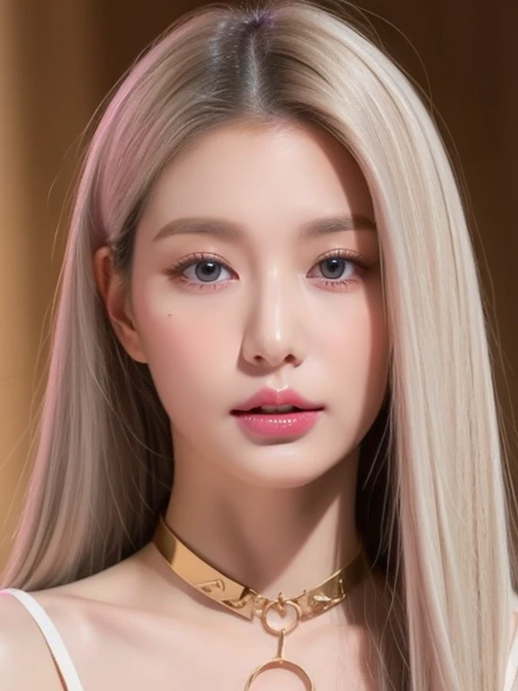 perfect figure beautiful woman：1.4，Layered Hair Style，Protruding cleavage，Pink two-dimensional clothing top：1.5，Highly Detailed Face and Skin Textur，double eyelid，Whiten the skin，long whitr hair，playing water，Collar and golden, pink lilac eyes, bambi eyes, white hair, hairs white