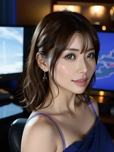  looks sexy and is watching the weather news，，The mature caster ，Age 35，Live news ,  beautiful newscasters, Aerial, Television Studio,  Large LED Display ,  ultra high resolution, retina, masterpiece, Accurate, 解剖学的にAccurate,  wrinkled skin ,   super detail from above,   high detail  ,  high quality,  Award-winning , 最 high quality高解像度,  famous Hollywood actresses ,