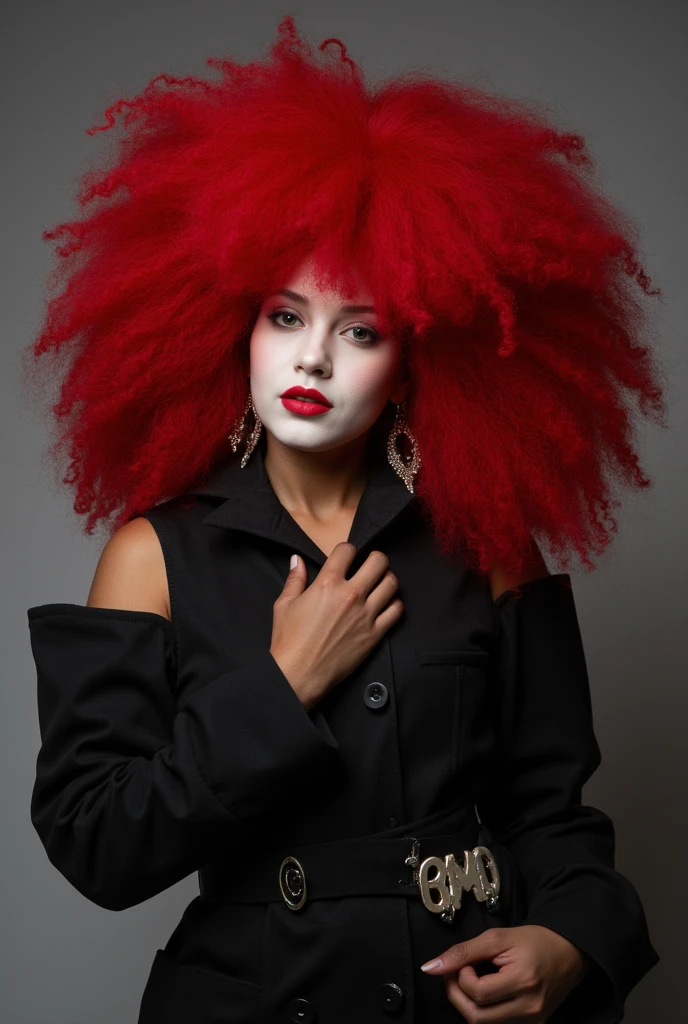 plus size black albino woman with red afro hair in high fashion photoshoot 