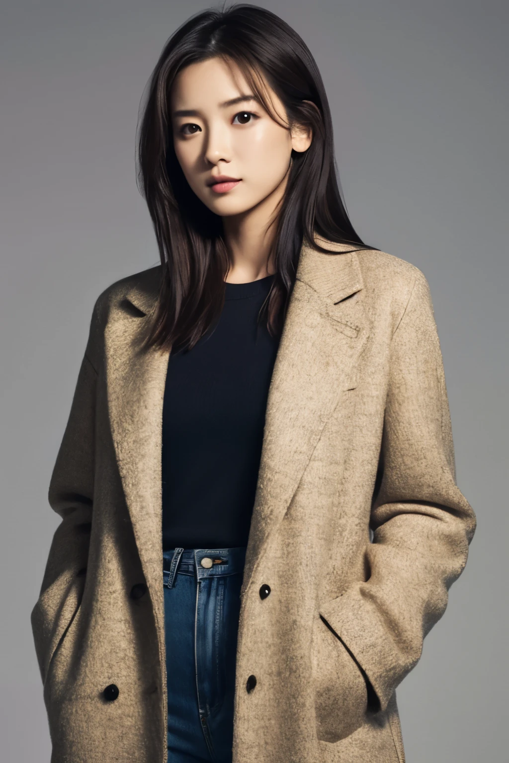 1 girl, (Fashionable fall outfits:1.2), A very beautiful portrait of a Japanese actress,
(RAW Photo Best Quality), (Realistic, Realistic:1.4), (masterpiece),
very detailed, 2k wallpaper, wonderful, finely, very detailed, CG Unity 8k Wallpaper , very detailed, high definition, Soft light,
A beautiful girl with careful attention to detail, very detailedな目と顔, A beautiful and elegant nose, beautiful beautiful eyes, Movie Lighting,
(Fashion magazine gravure shoot ), (Girl full body silhouette:1.2),
(Medium hair),
perfect anatomy , Slender body, small breasts, Thin legs