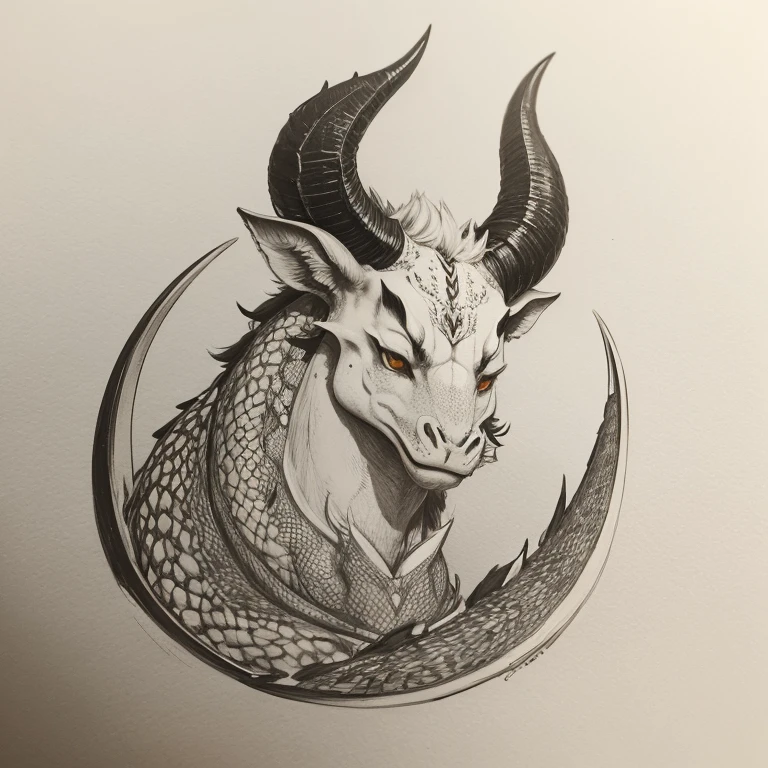  drawing a texture on the background 、
 horns growing from its head 、 Long neck,Dragon with short legs  、
