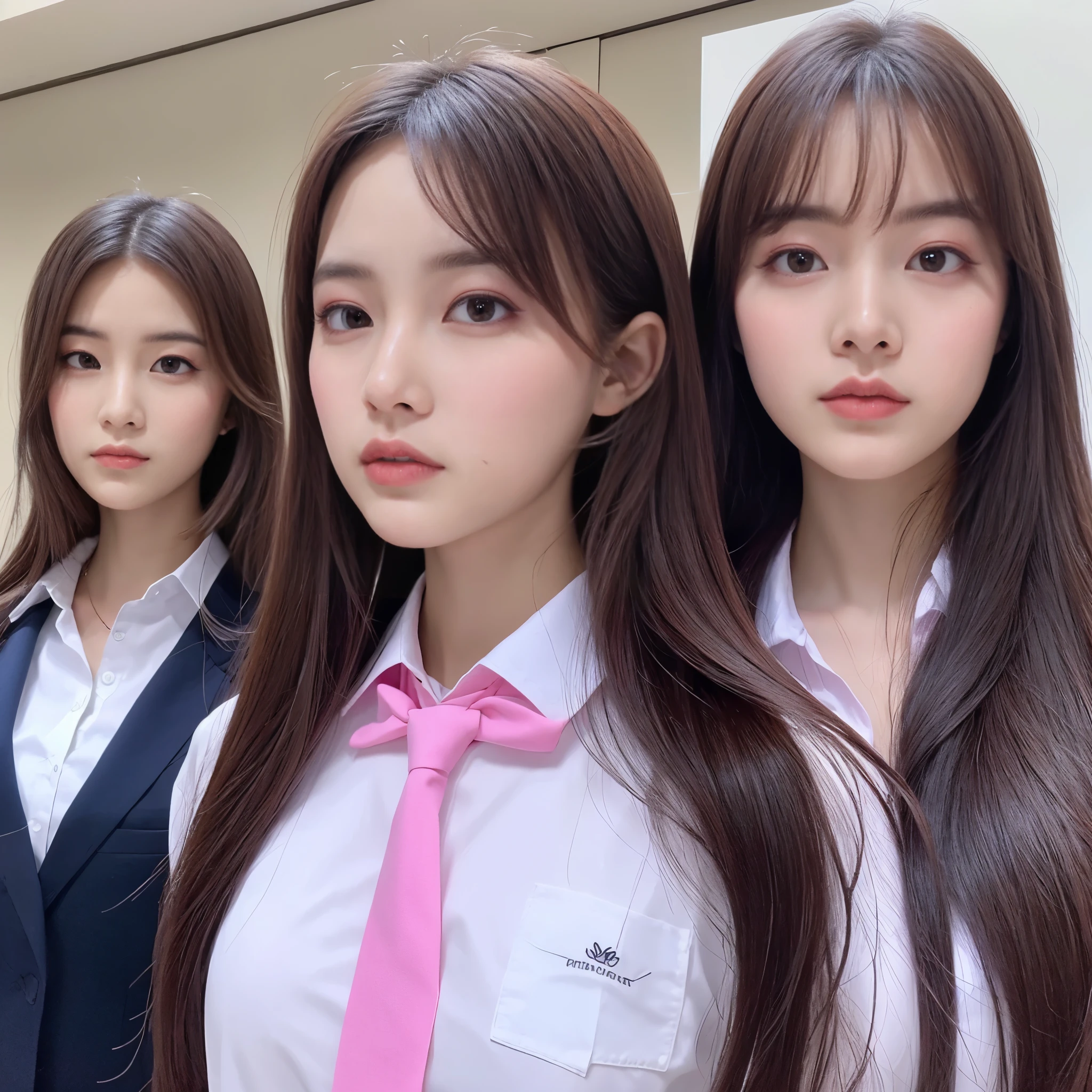 High school girl 18 years old wearing pink tie and white shirt,3girls