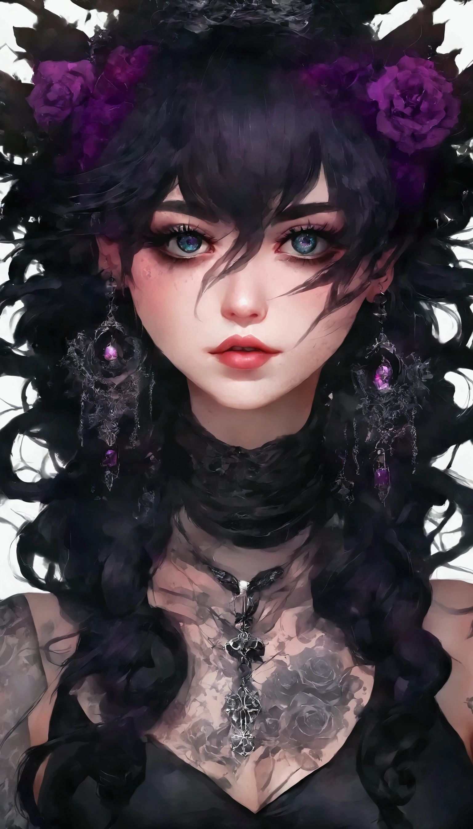  of a woman with tattoos and piercings on her neck, gothic style, detailed portrait of an anime girl, in the style of Guweiz  ,  anime-style illustration ,  Amazing anime face portrait , gothic girl aesthetic, Beautiful anime portrait , anime style portrait, Beautiful cyberpunk girl face, beautiful detailed portrait , Ebony-haired cyberpunk girl , 1 gothic anime girl