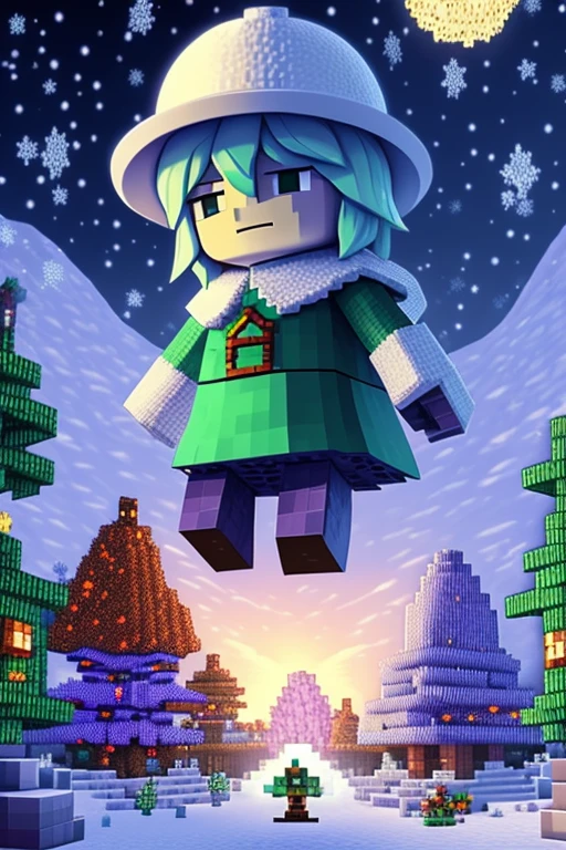 enderman(Minecraft)＆cirno(touhou)＆snowgolem(Minecraft)　White Christmas　night