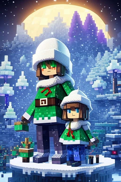 enderman(Minecraft)＆cirno(touhou)＆snowgolem(Minecraft)　White Christmas　night