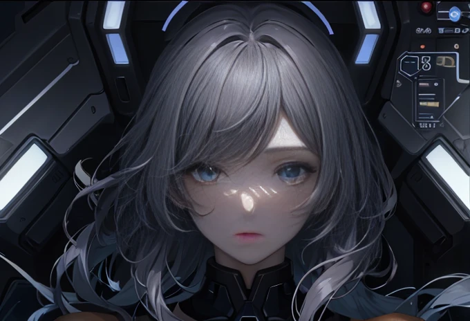 (((There is only one))), (((Only one face))), Inside the cockpit, precision machine, ガンダムのパイロットスーツを着てコックピットに座っているBeautiful woman, Movie Scene, 8K quality, (((whole body))), (masterpiece), Realistic,  young and cute anime woman ,  beautiful face, Sunshine, Cinematic Light, Beautiful woman,   Beautiful Dark Eyes  ,  milk beige medium hair  ,  COMPLETE ANATOMY,  very cute,  princess eyes , ( black eyes), intermediate image,  style ,   bioluminescence , 8 life-size sizes , 8k resolution, Human Hand, Strange perfection,  elegant, Near perfect, dynamic,   highly detailed character sheet  ,  The Artwork is a Masterpiece ,  smooth arrangement ,  amazingly beautiful twentysomething girl , detailed hair style s, ((( determined and majestic eyes ))), ((( lots of equipment that emits a faint light in front of the girl )))