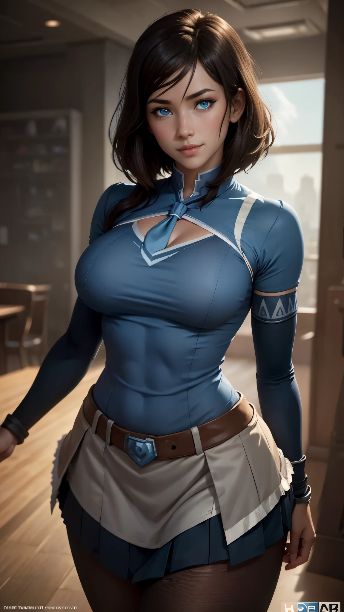 (parte mestre), (alta qualidade), mulher na casa dos 20 anos, Android_18, (rosto perfeito), Linha do maxilar definida, beautiful lips, (longos cabelos loiros ondulados), (beautiful prescription glasses with bright blue eyes) (anatomia perfeita), ATHLETIC BODY, (sexy, musculoso), (perfect hands), (hands on her waist), camisa redonda com brinco dourado e colete jeans azul), long white sleeveless pants), (Olhando para o Viewer), (medium shot photograph), fundo da aldeia rural, (trends on artstation, trends in cg society), (por artgerm), (Dirigido por: Beln Ortega), (Dirigido por: Dan Mora), (Dirigido por: Terry Dodson), octane rendering, motor irreal, model shoot style, realista,