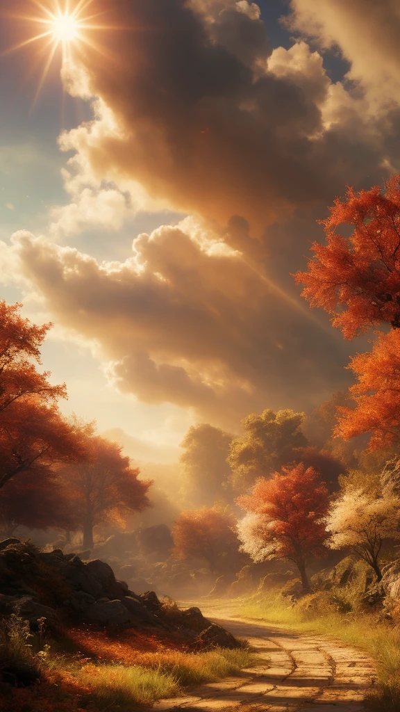 best quality, art by Cornelis Springer, Anime, best quality, Burning Tired "The Nexus of Embellishment", autumn flowers, soft focus, Masterpiece, Amusing, Sun Rays, Circular polarizer, League of Legends Splash Art, concept art,