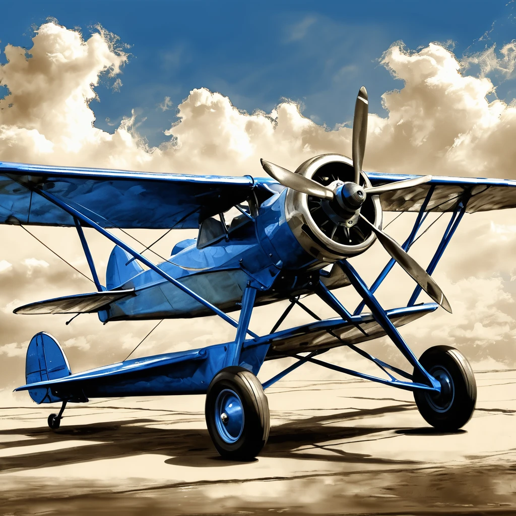 oil rough sketch painting art, blue sepia filter, pedal planes from long ago, various effects, delicate and dynamic textures, contrasts of light and shadow, 2.5D, artistic photography, hyper realistic, digital graphic CG, BREAK ultra detailed, absolutely resolution, best quality