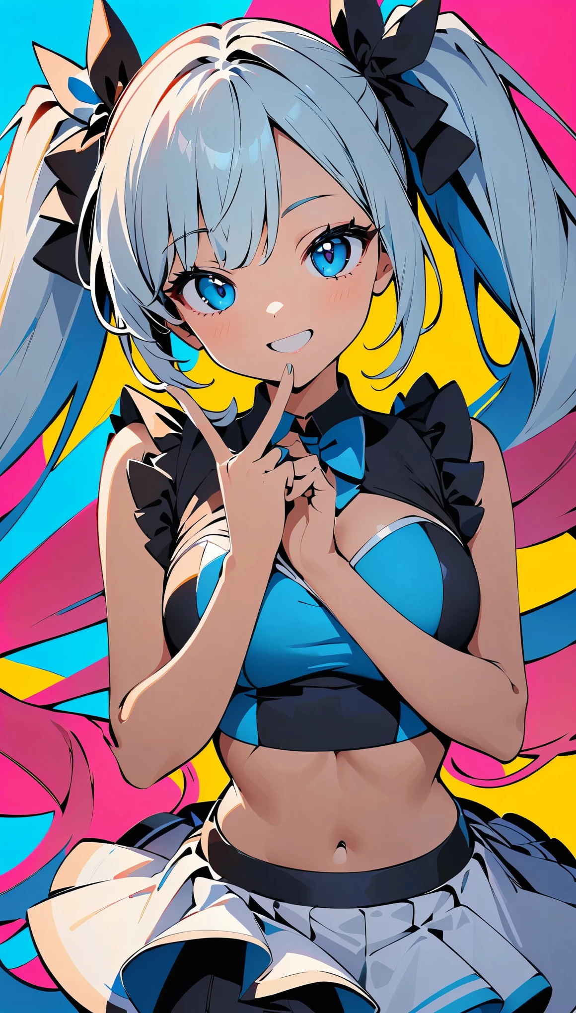 Create digital artwork in pop art style、Features a smiling bunny girl with detailed details、Turn、look at a camera、Street fashion、Movie color schemes、Surrounded by vintage rabbit motifs、Vivid brush strokes、Emotions must be dynamic、Upper body、Side、Drawing、Illustration、grayscales、Tropical、many rabbits、