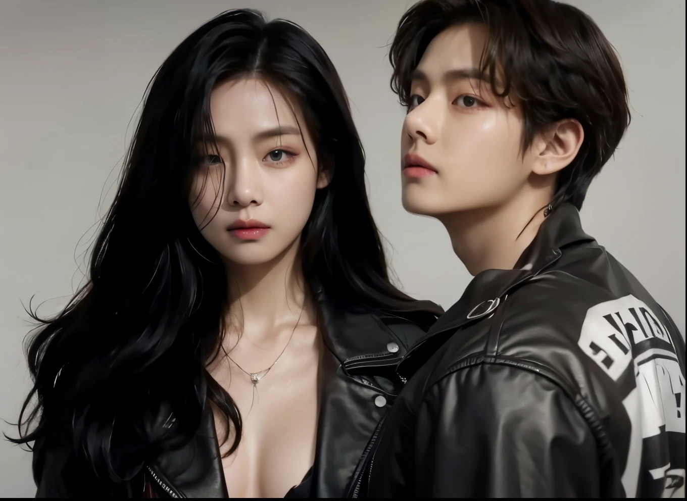 taehyung from bts face, photorealistic , UltraHD, 8k and Jennie kim from Blackpink face photorealistic UltraHD 8k