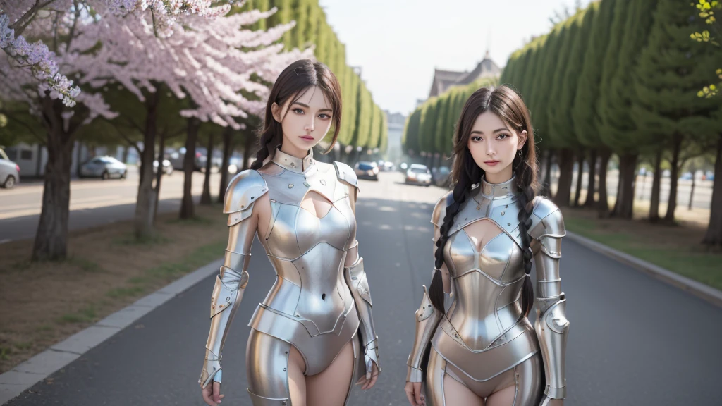 2 brunette warriors, armor, medieval fantasy, D&d, RPG, ultra realistic, ultra detailed, best quality, 8k, wallpaper, steel breastplate, steel gauntlets, steel gloves, front, both sitting with legs open showing the panties, both without pants, no pants, both tiny panties, white panties, thong calciha, panty view, thong, cameltoe, pantyshot, RAW, nsfw,