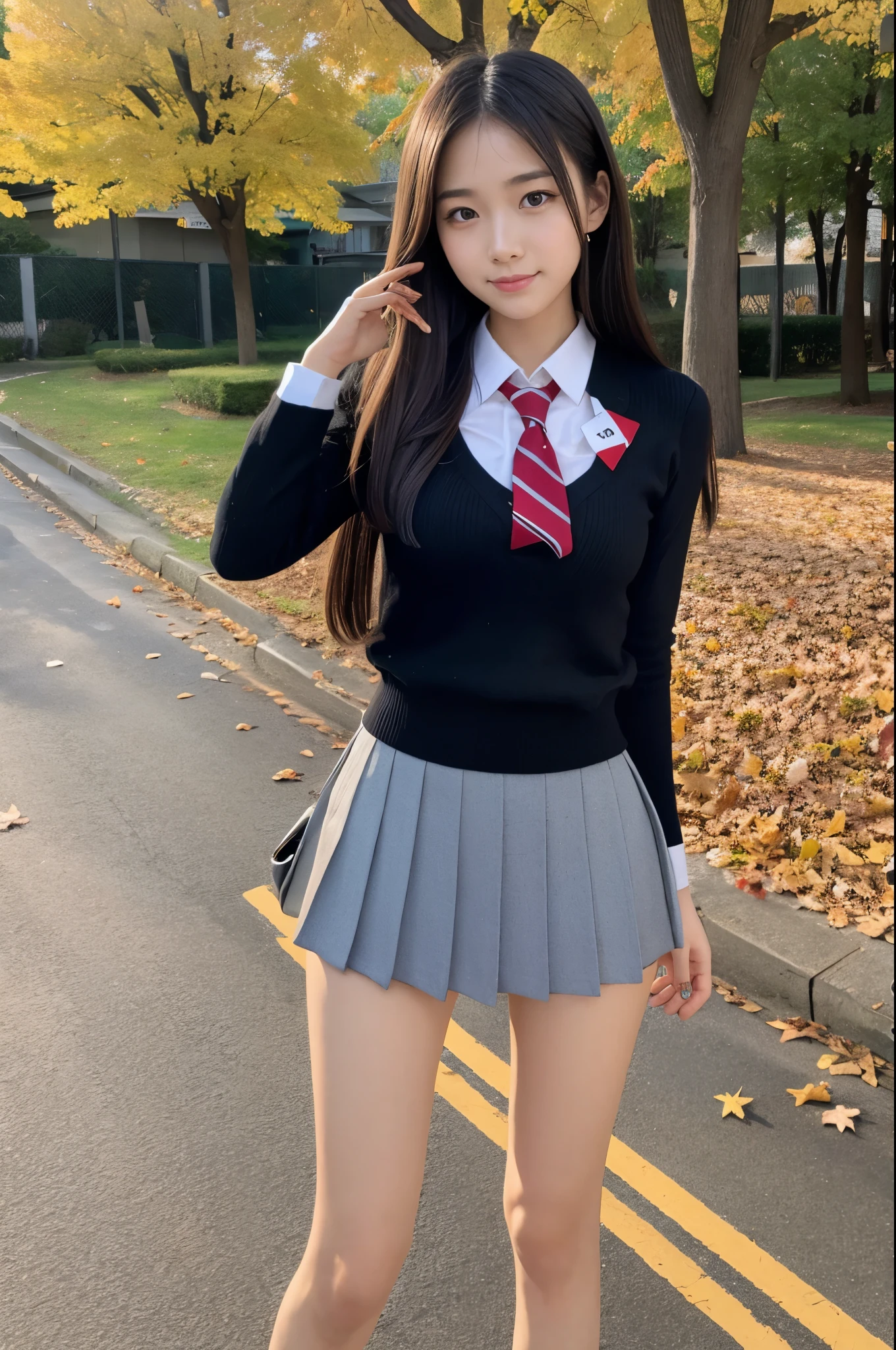 (Face shot of one slender small breasts two side up black medium hair bangs girl in autumn colorful long sleeves shirt and sweater and skirt:1.5)、(One girl is turn around with small smile and her hair is blowing by the wind:1.5)、(Beautiful red leaves and autumn mountain view:1.5)、(Soft lens filter:1.5)、(8k ultra detailed master piece:1.5)、(perfect anatomy:1.5)、(Photorealistic stick:1.5)、(Raw photo:1.3)、(highest quality:1.5)、(High resolution:1.3)、(Delicate and beautiful perfect face:1.3)、(Delicate and beautiful eye air skin:1.3)、(Real Human Skin:1.3)、((thin legs))