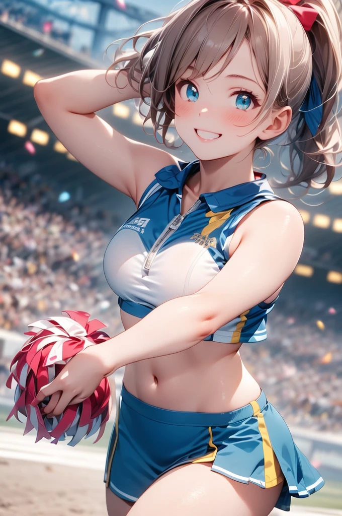 (solo:1.3), (1 skinny cheerleader rooting for viewer:1.2), (violently bouncing large breasts:1.2), cleavage, (dancing violently:1.2), shaking chest, open legs, BREAK, (short cheer uniform), sleeveless, bared stomach, (flapping too short skirt), show off thigh gap, long skinny legs, bared legs, skinny too narrow waist, very short torso, BREAK, nsfw, orgasm, heavy breathing, pussy juice, (coverd erectile nipples), (forced smile but feeling fear)