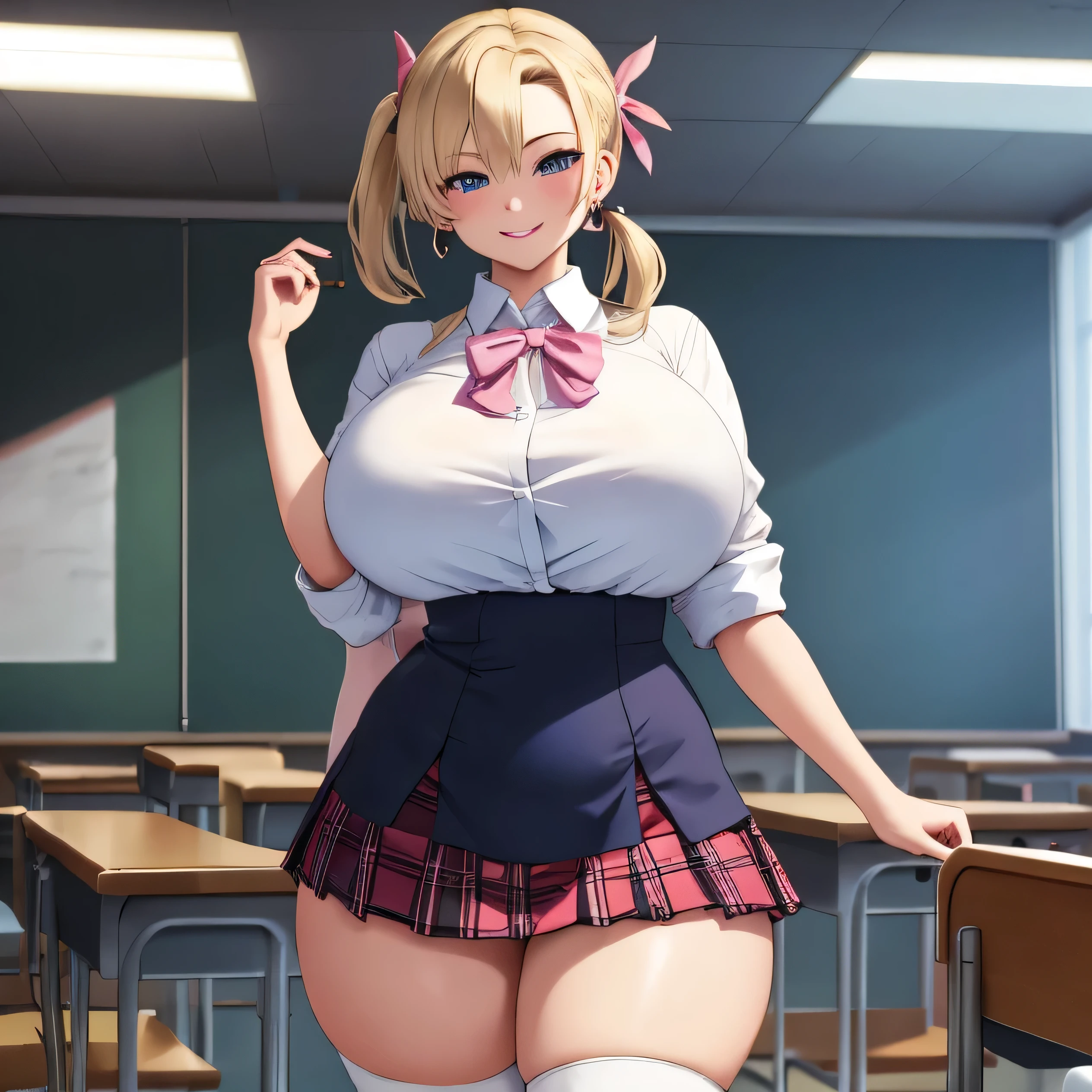 (masterpiece), (Highest quality), (((High resolution))), (Rebis style), (Fumina Hoshino), Brown Hair_ponytail, (Highly detailed face),Erotic,((bimbo body)),Perfect Breasts,(huge breasts:1.5),sexy,(Perfect body line),Narrow waist, (Dark Skin):Costume change,(Sexy Catholic school), (School Background), (perfect full body)。