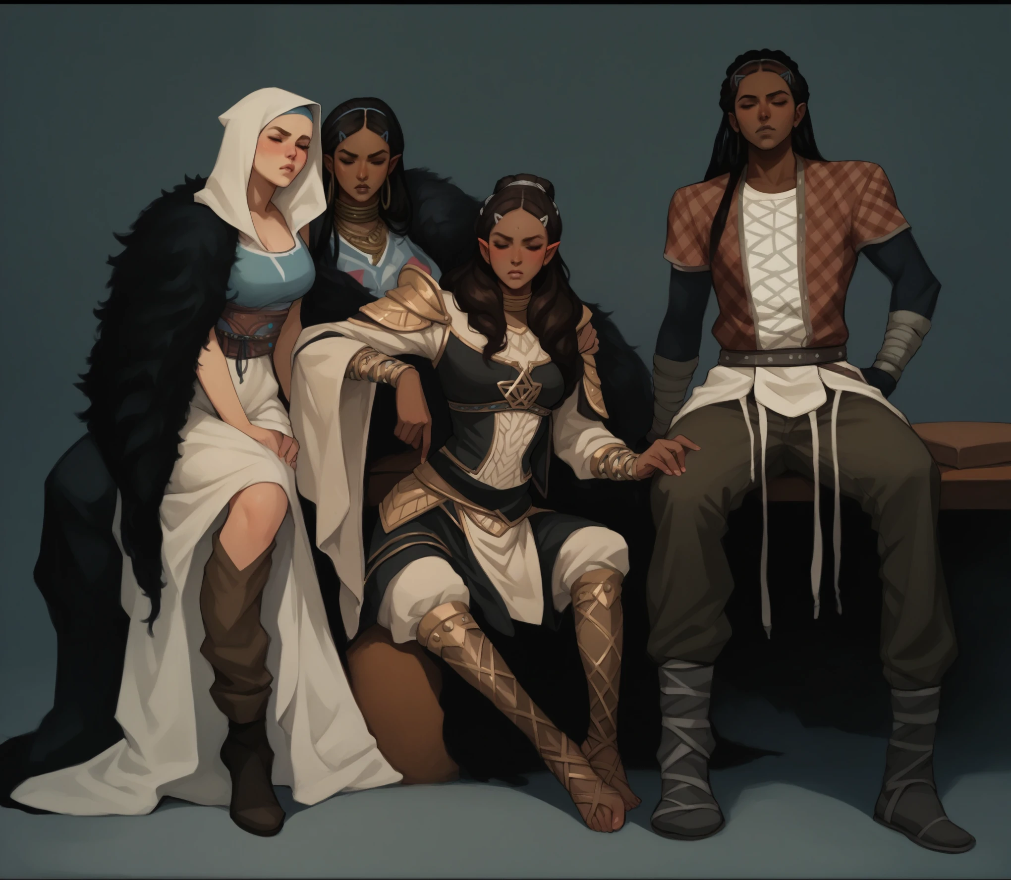score_9, score_8_up, score_8, rating_safe, traditional art, 2girls, thick thighs, wide hips, adamhughesstyle, minkostyle, realistic
ADDCOMM Zelda from breath of the wild, loose untucked t-shirt, plaid pajama bottoms
ADDCOL Katara, loose untucked t-shirt, pajama bottoms, dark skin 