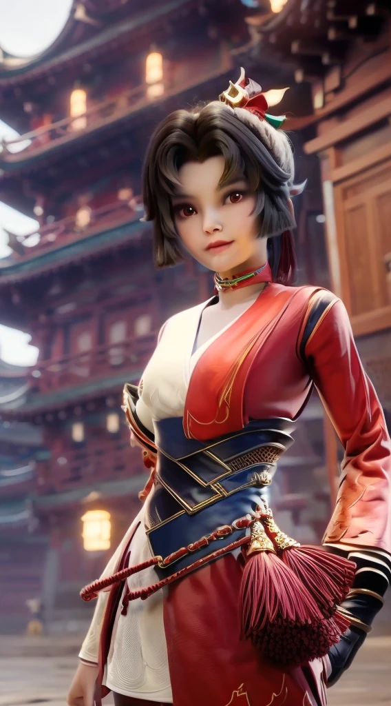 a woman in a red and white outfit standing on a street, onmyoji, onmyoji detailed art, zhongli from genshin impact, onmyoji portrait, keqing from genshin impact, ayaka genshin impact, ayaka game genshin impact, katana zero video game character, inspired by Pu Hua, inspired by Li Mei-shu,detailed ,aesthetic photography 