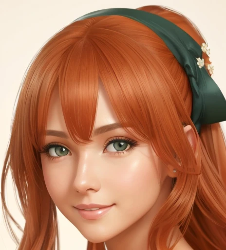 a young woman in her 20s(perfecta).  Of English and American origin  (perfecta, beautiful,linda,sexy), a small part of Asia  (beautiful,elegant,sexy), big eyes,  8k wallpagapager extremely detailed CG unit),(master page  ), ( la mejor calidad), (  ultra-detailed  ), (  best illustration ),(Best shadow), cowboy shot, Standing.beautiful motherly smile, white skin,Autumnal copper orange hair