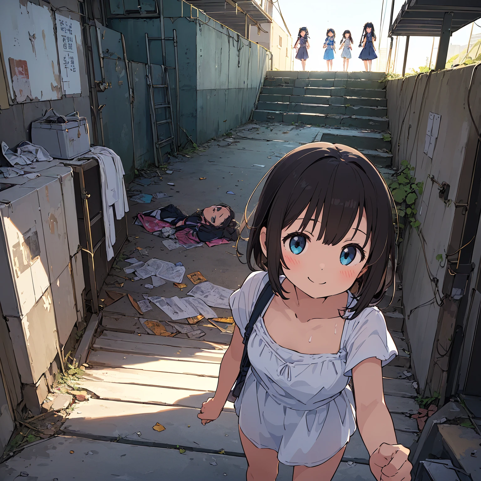 
(masterpiece、Best Quality)、((3 girls、Girl in summer clothes 、Detailed face、smile))、Figure-centered composition、Have fun with everyone 、(Poor conditions)、( housing complex、An abandoned hot spring town 、Dark and unsanitary、Bulky garbage、Battleship Island:1.2、Stairs to the basement、 underground shopping mall)、 perfect anatomy 