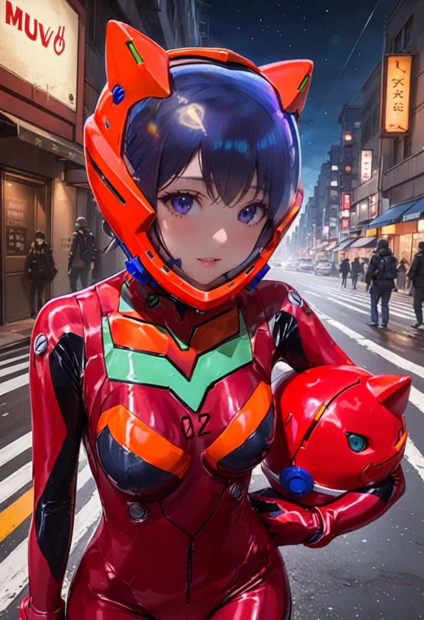 8k, Ultra-high resolution, Highest quality, masterpiece, Rule of thirds photograph,surreal, photograph, pretty girl, Cute Face, Beautiful eyes in every detail, Detailed,masterpiece,,,,,,,,,,, ( short hair, street, emo eyeliner, apocalypse, girl, city, road space helmet, muvluv, eva helm, evangelion,, plugsuit , space helmet, eva helm,red bodysuit, short hair, ,,plugsuit, red bodysuit,evangelion,(red helmet:1.2), space helmet, cat ears, Japanese female,hort hair, bangs, ahegao, red helmet,,full body