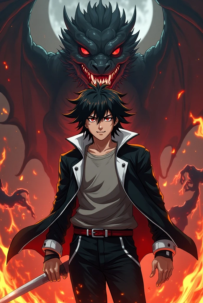 black shirt, burning eyes, black hair, 1 boy, (masterpiece), whole body, Eyes shining brightly, angry, ((best quality))