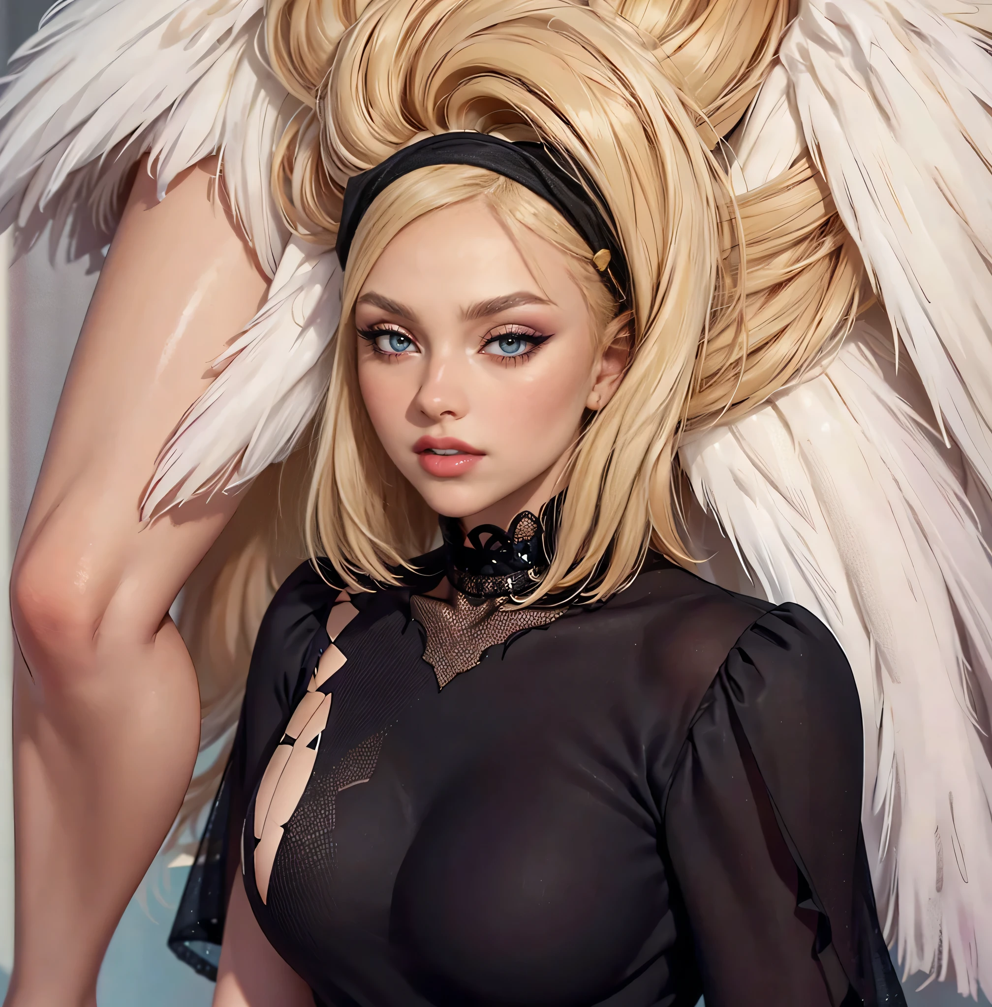 Beautiful young blonde girl, blond hair falling below her shoulders, beautiful neat high breasts, beautiful standing figure, bright summer dress, beautiful women's high-heeled shoes, , legs wide apart, viewer's view, full length photo, photo, Realism, UHD, retina, masterpiece, accurate, anatomically correct, textured skin, super detail, high details, high quality, award winning, best quality, highres, 1080P