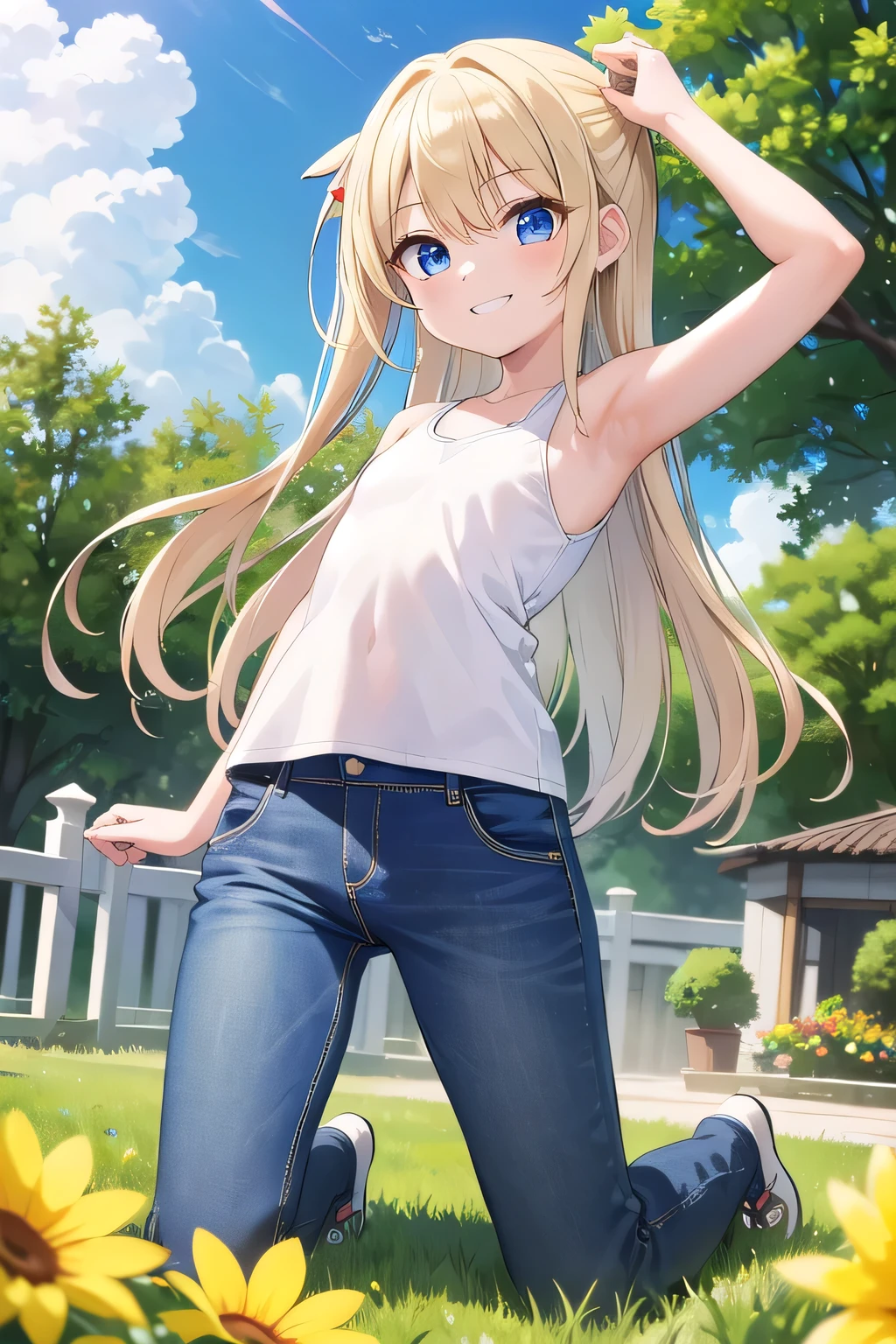 highest quality,1girl,((((10 years old)))),flat chest,orgasm,blush, sweat,long hair,blonde hair,blue eyes,white shirt,dolphin shorts,wet,see through,full body